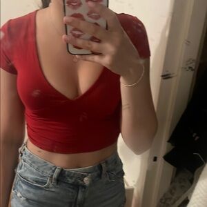 Garage Red V-Neck Crop Top